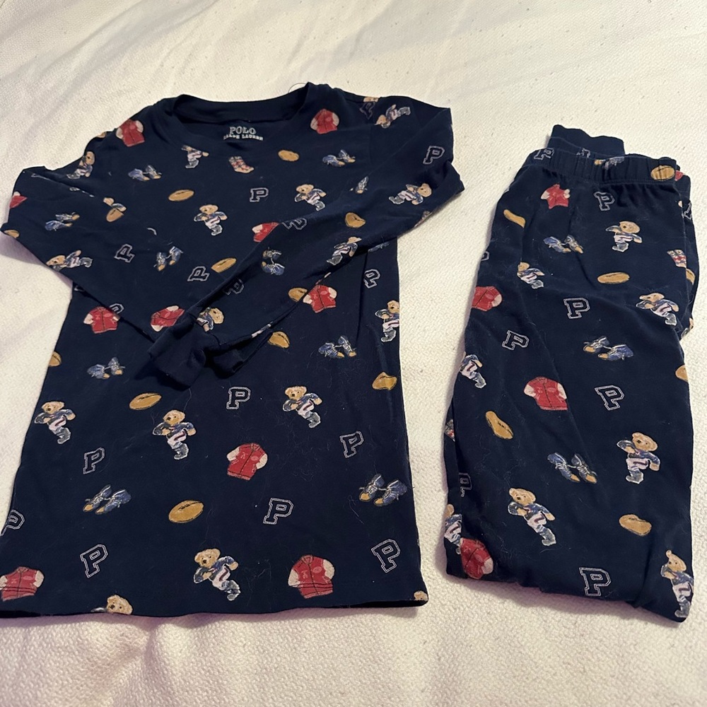 Boys Ralph Lauren football bear pajama set size 12 new without tags. Never worn